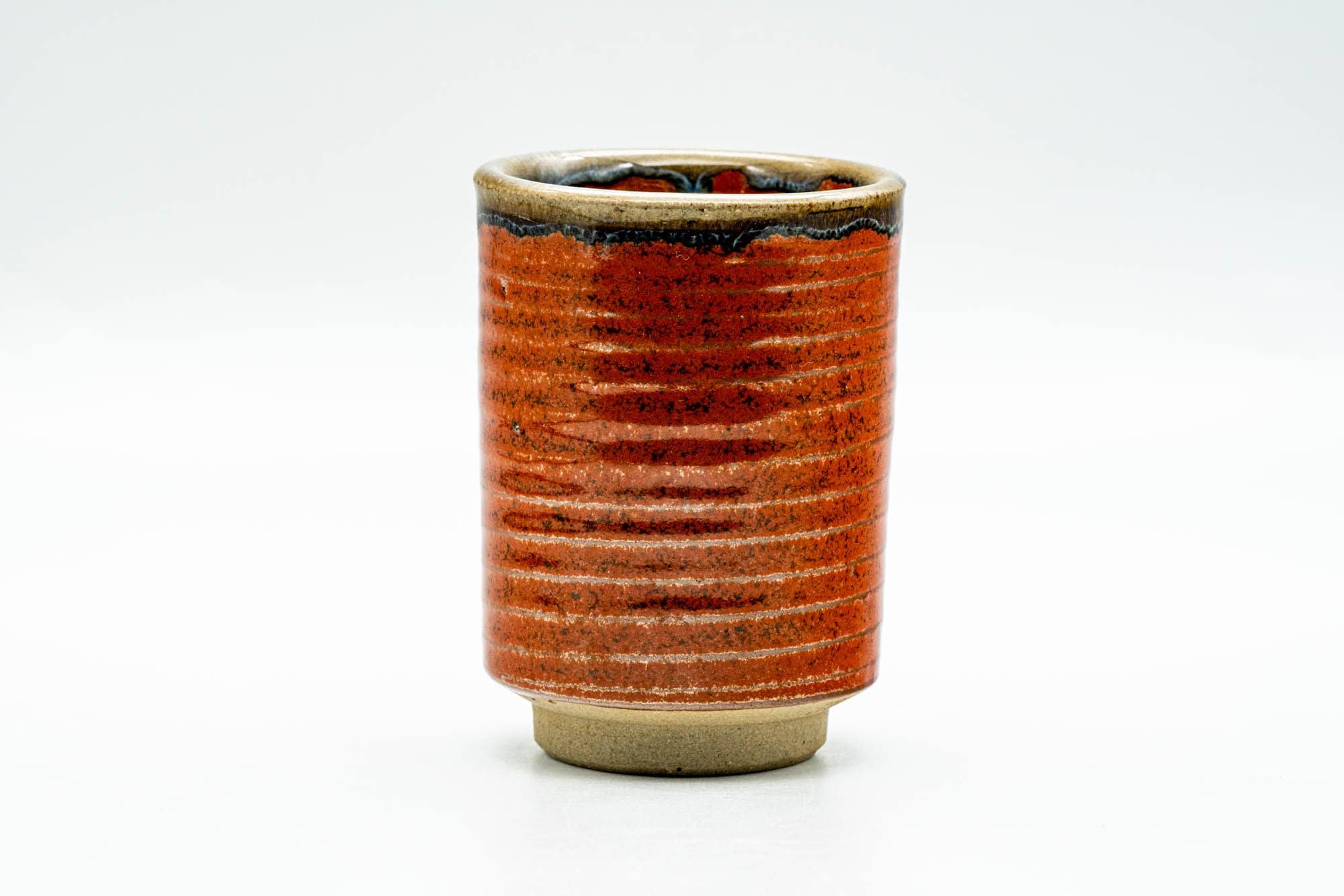 Japanese Teacup - Speckled Red Drip-Glazed Spiraling Yunomi - 110ml