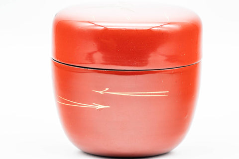 Japanese Natsume - Gold Crane Red Black Lacquered Tea Caddy - 85ml