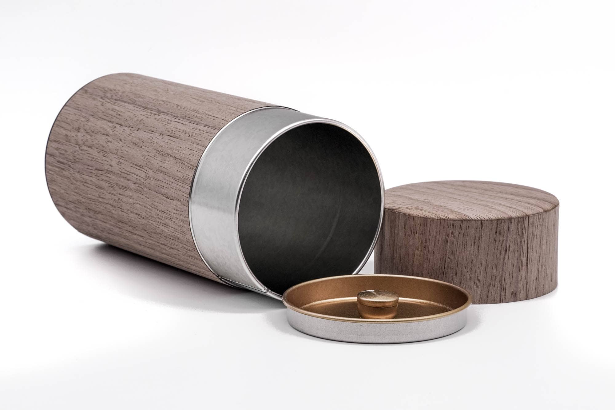 Japanese Chazutsu - 江東堂 Kotodo - Natural Wood Walnut Wrapped Metal Tea Canister - 200g