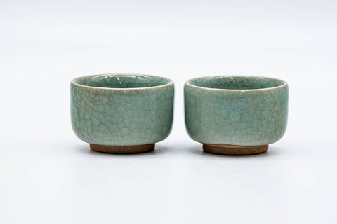Japanese Teacups - Pair of Green Celadon Glazed Guinomi - 50ml