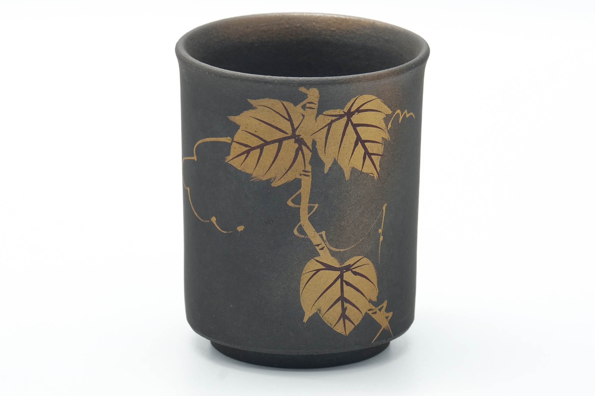 Japanese Teacup - Black Gold Leaves Kutani-yaki Yunomi - 150ml