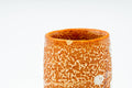 Top-down view into the cup showing the orange glazed interior.