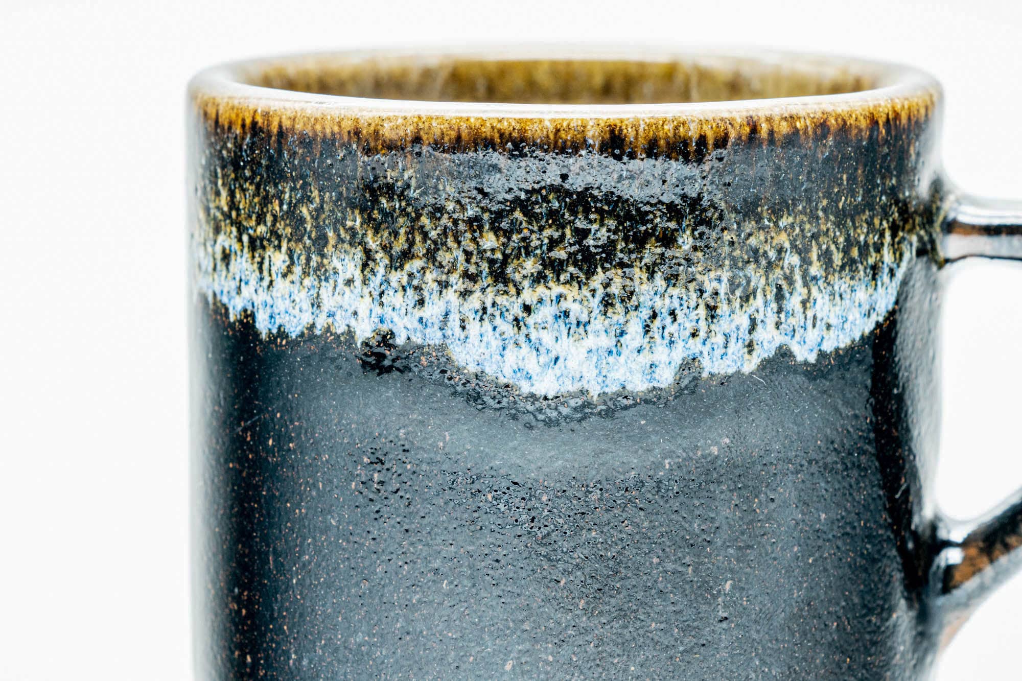 Japanese Teacup - Jet Black Blue Hare's Fur Drip-Glazed Ushirode Yunomi - 140ml