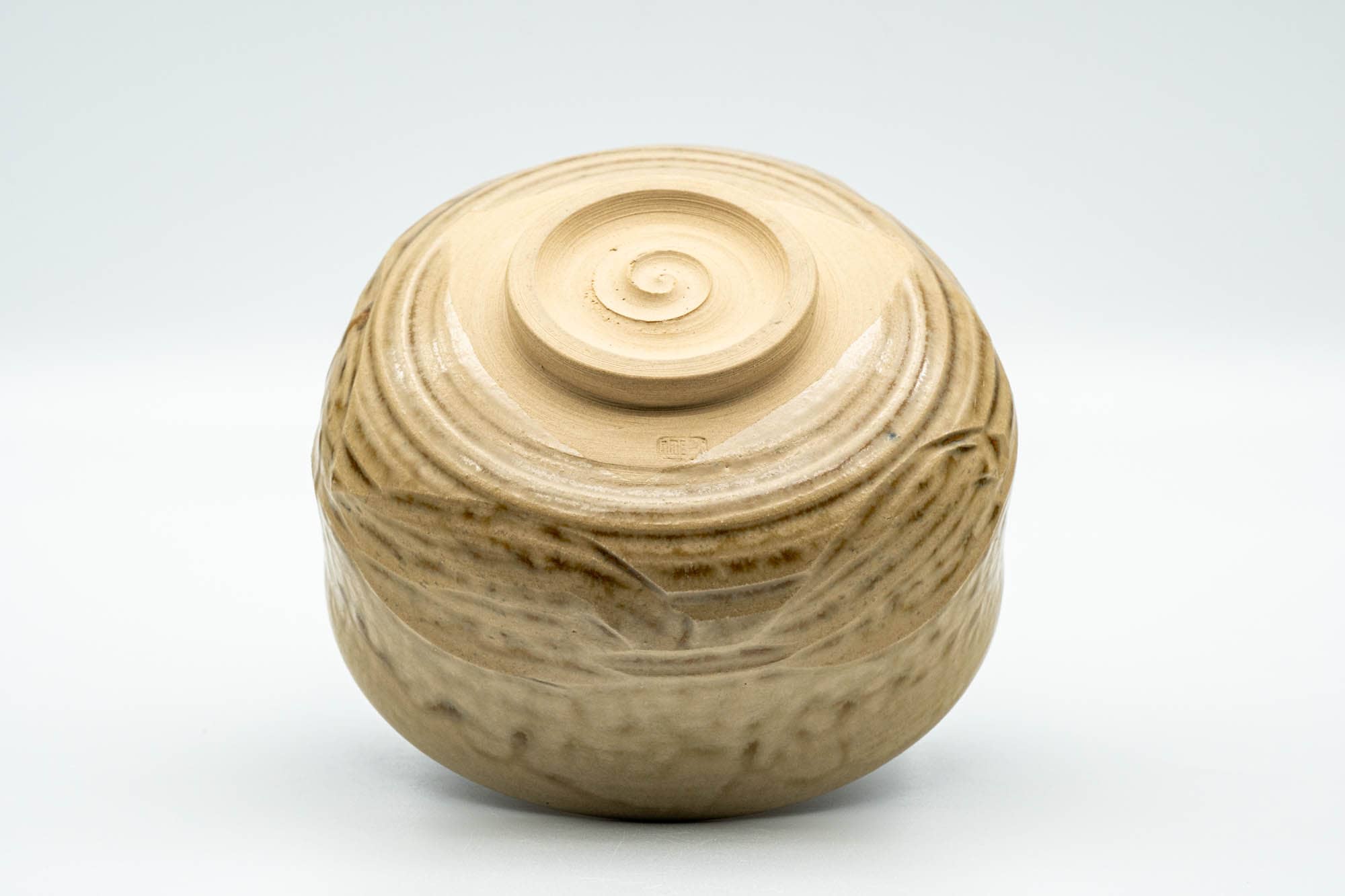 Japanese Matcha Bowl - Beige Green Drip-Glazed Carved Kyo-yaki Chawan - 300ml - Tezumi