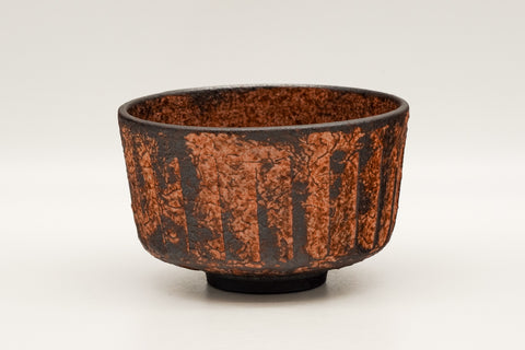 Faceted Red-Orange Kiyomizu-yaki Chawan