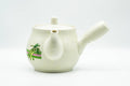 Japanese Kyusu - Beige Green Striped Snow Peas Kutani-yaki Debeso Teapot - 400ml - side view, spout to the right