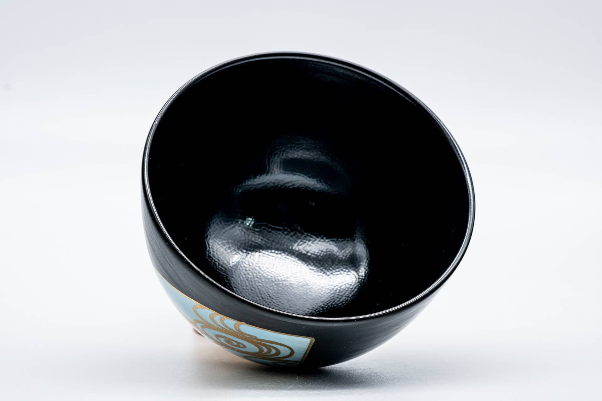 Japanese Matcha Bowl - Black Gold Teal Wan-nari Kyo-yaki Chawan - 250ml