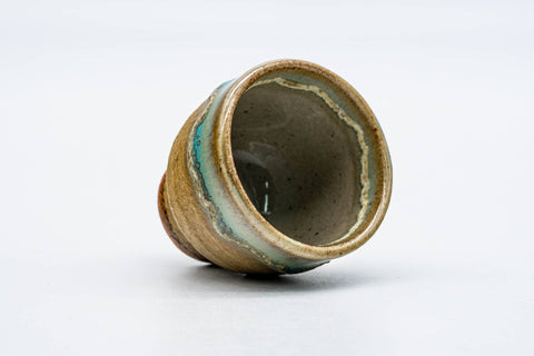 Japanese Teacup - Yellow Blue Drip-Glazed Textured Guinomi - 50ml