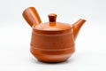 Tezumi — Japanese Kyusu - Red Shudei Tochiri Tokoname-yaki Mesh Teapot - 260ml — side view with the lid and side handle