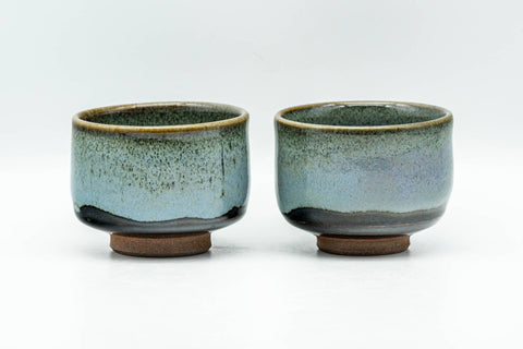 Japanese Teacups - Pair of Blue Hare's Fur Glazed Guinomi - 70ml