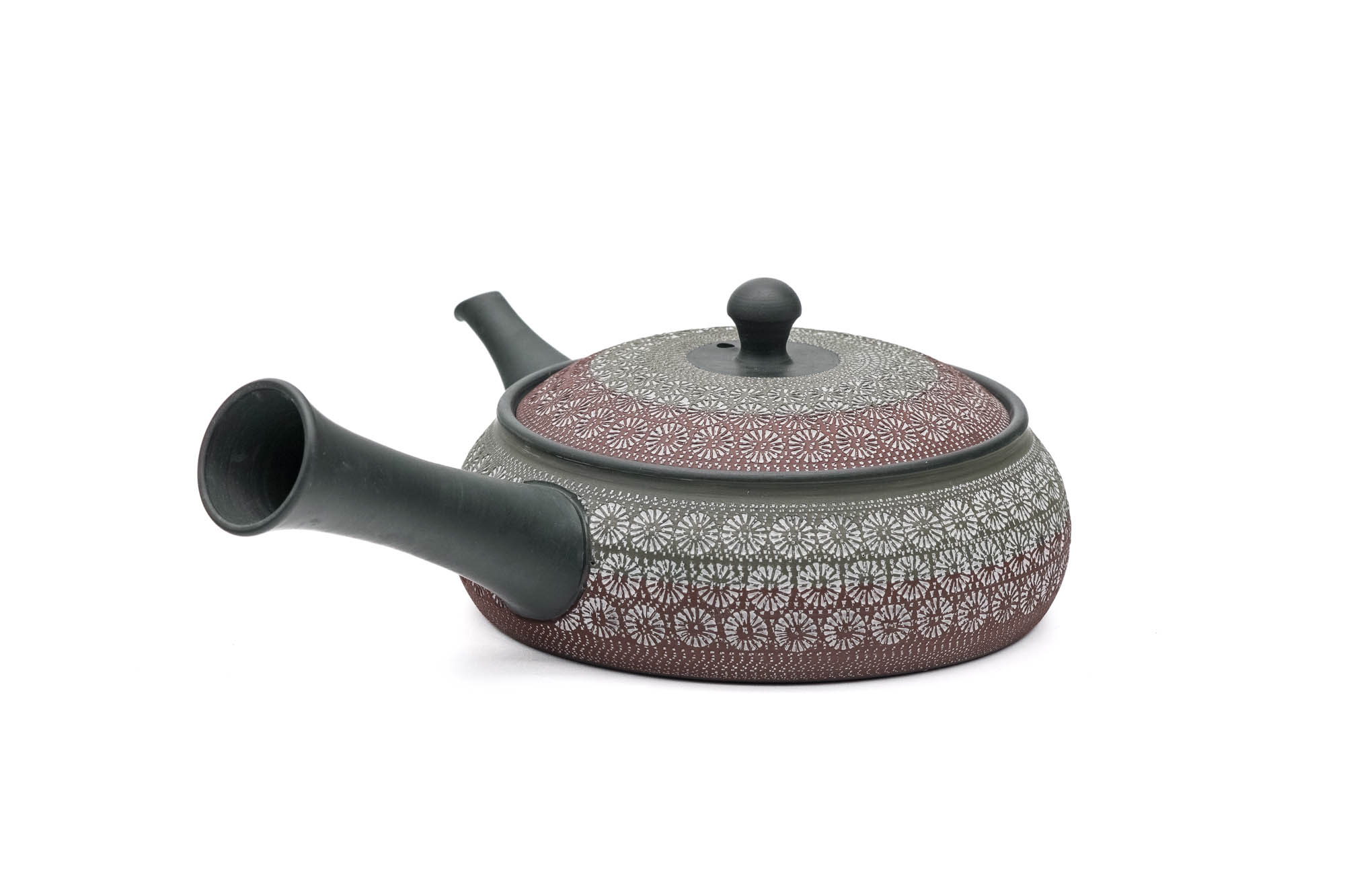 Japanese Kyusu - 磯部輝之 Teruyuki Isobe - Hira-Maru Floral Mishima Tokoname-yaki Teapot - 280ml