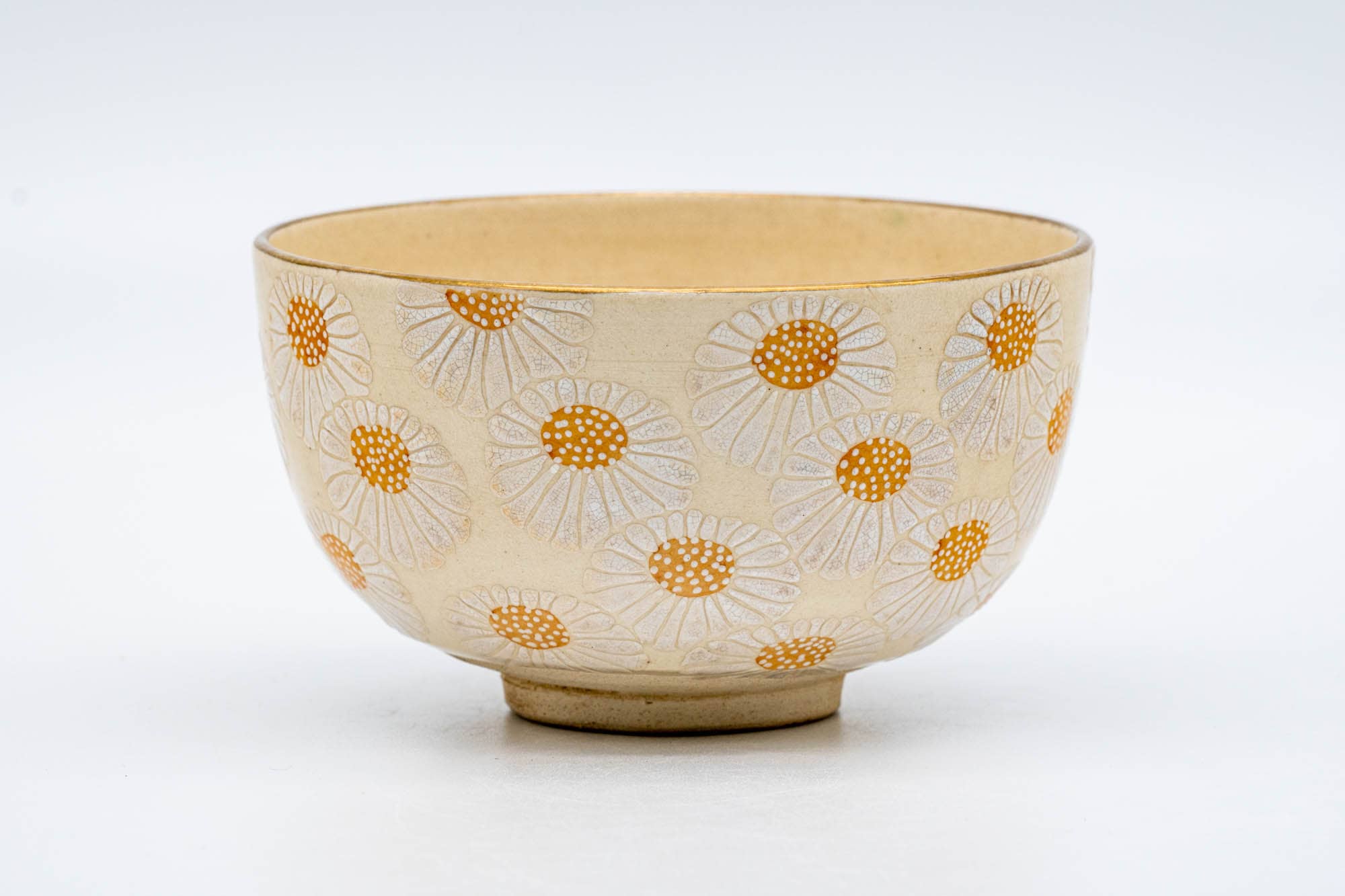 Japanese Matcha Bowl - Floral Gold Kyo-yaki Chawan - 150ml