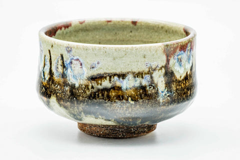 Japanese Matcha Bowl - Abstract Green Purple Drip-Glazed Chawan - 400ml