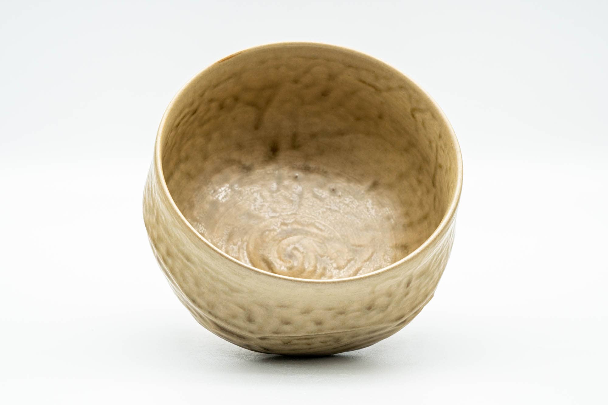Japanese Matcha Bowl - Beige Green Drip-Glazed Carved Kyo-yaki Chawan - 300ml - Tezumi