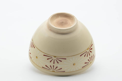 Tezumi — Japanese Matcha Bowl - Red White Geometric Beige Glazed Kyo-yaki Chawan - 400ml — top-down view of the interior