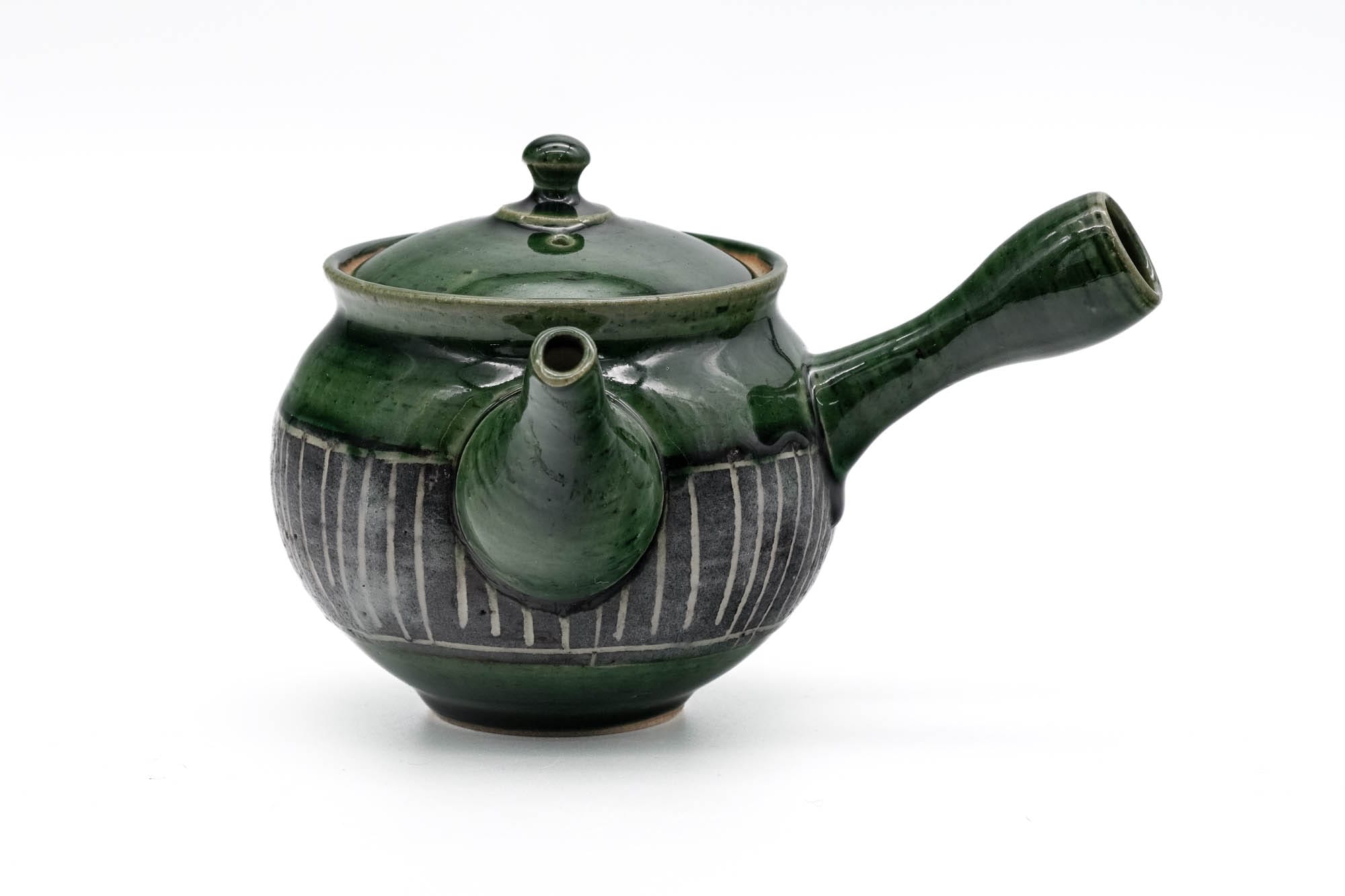 Japanese Kyusu - 前川淳蔵 Junzō Maekawa - Green Oribe Glazed Slip Inlay Tokoname-yaki Teapot - 280ml