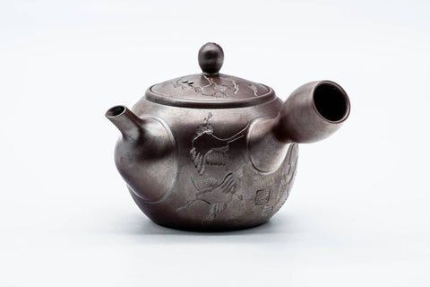 Tezumi — Japanese Kyusu - Engraved Birds Banko-yaki Ceramic Teapot - 150ml — top-down view of the lid