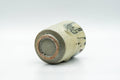 Japanese Teacup - Sage Green Thick Drip-Glazed Yunomi - 110ml - cup on its side showing the unglazed foot