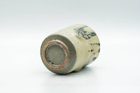 Japanese Teacup - Sage Green Thick Drip-Glazed Yunomi - 110ml - cup on its side showing the unglazed foot