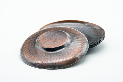 Japanese Chataku - Set of 5 Floral Hammered Copper Tea Saucers