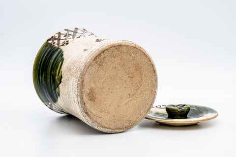 Japanese Mizusashi - Abstract Geometric Green Drip-Glazed Oribe-yaki Water Container - 1000ml