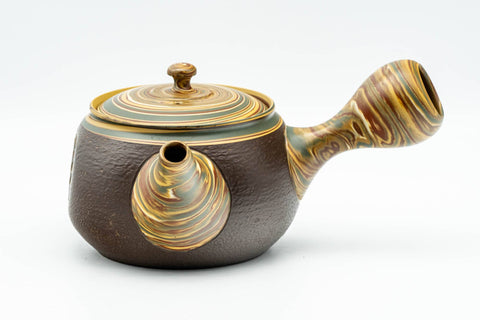 Japanese Kyusu - Engraved Floral Nerikomi Textured Tokoname-yaki Debeso Teapot - 240ml - Tezumi