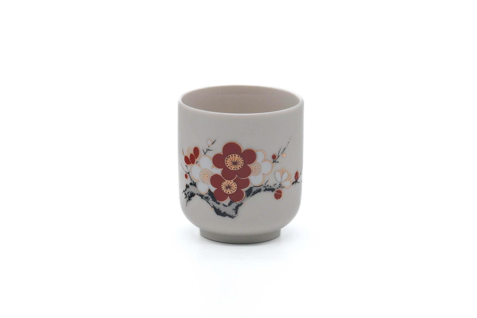 Japanese Teacup - Red White Floral Porcelain Kutani-yaki Yunomi - 110ml