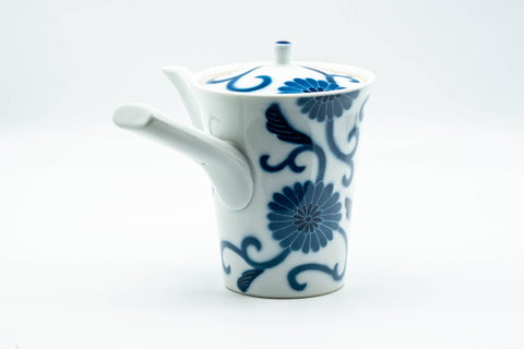 Tezumi — Japanese Kyusu - Blue Floral Arita-yaki Porcelain Debeso Teapot - 300ml — three-quarter view from the opposite side