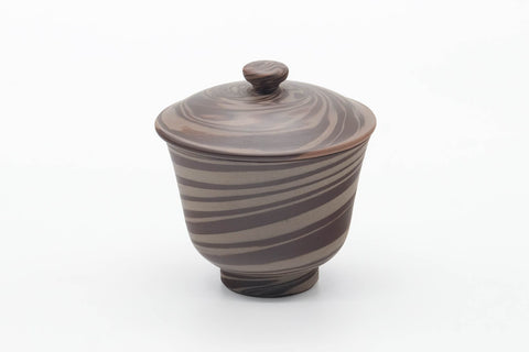 Japanese Teacup - Grey Nerikomi Tokoname Lidded Yunomi - 65ml