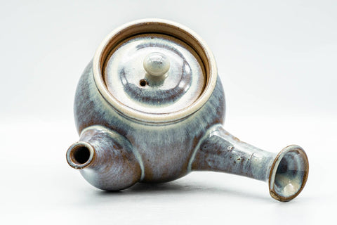 Japanese Kyusu - Large Blue Hare's Fur Glazed Debeso Teapot - 550ml - overhead view showing the lid knob