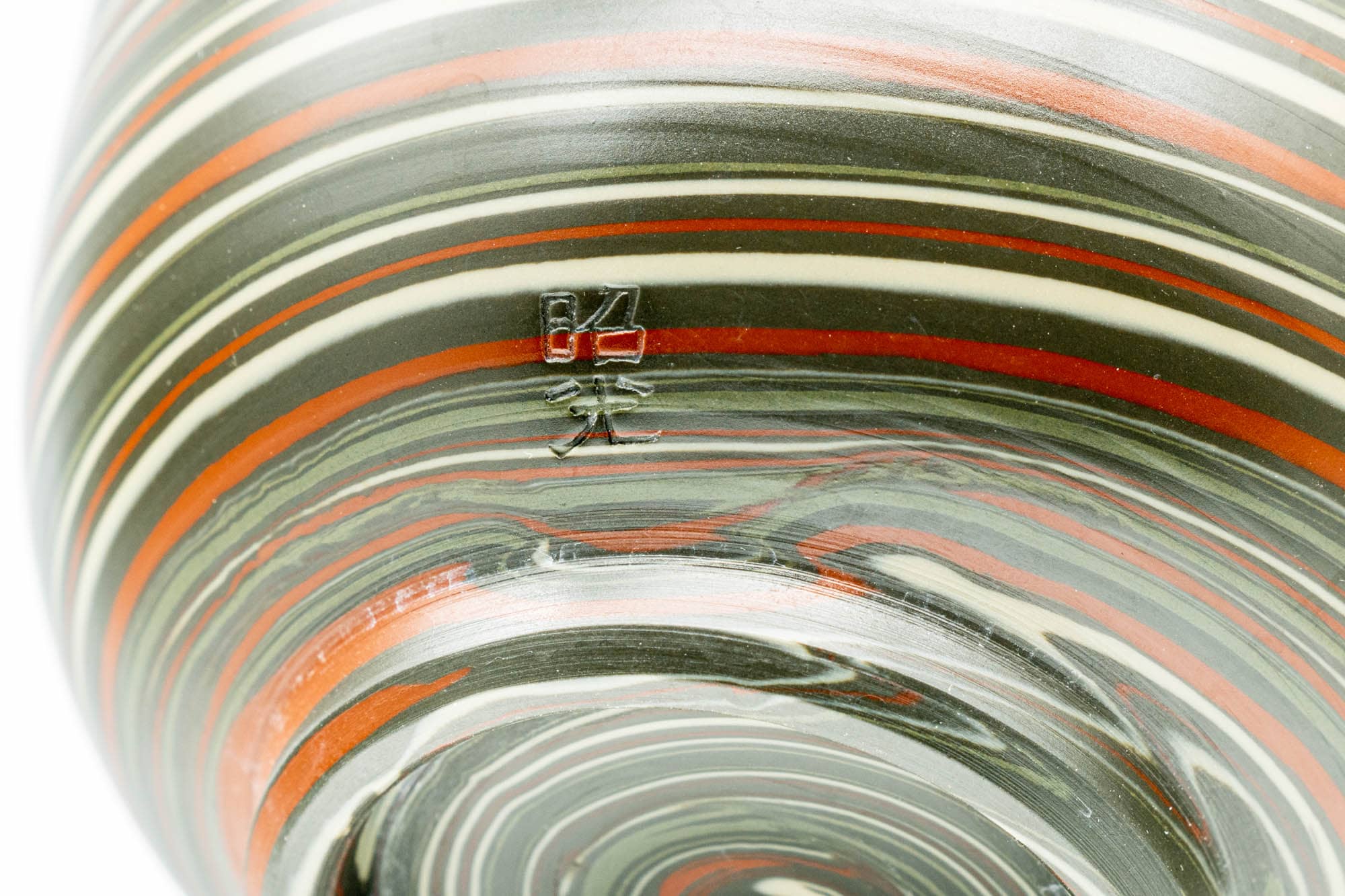 Japanese Teacup - Green Red Yellow Nerikomi White Inner-Glazed Tokoname-yaki Yunomi - 150ml