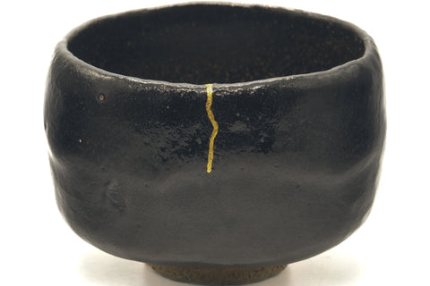 Japanese Matcha Bowl - 覚入 Utsushi Kintsugi Black Raku Chawan - 700ml