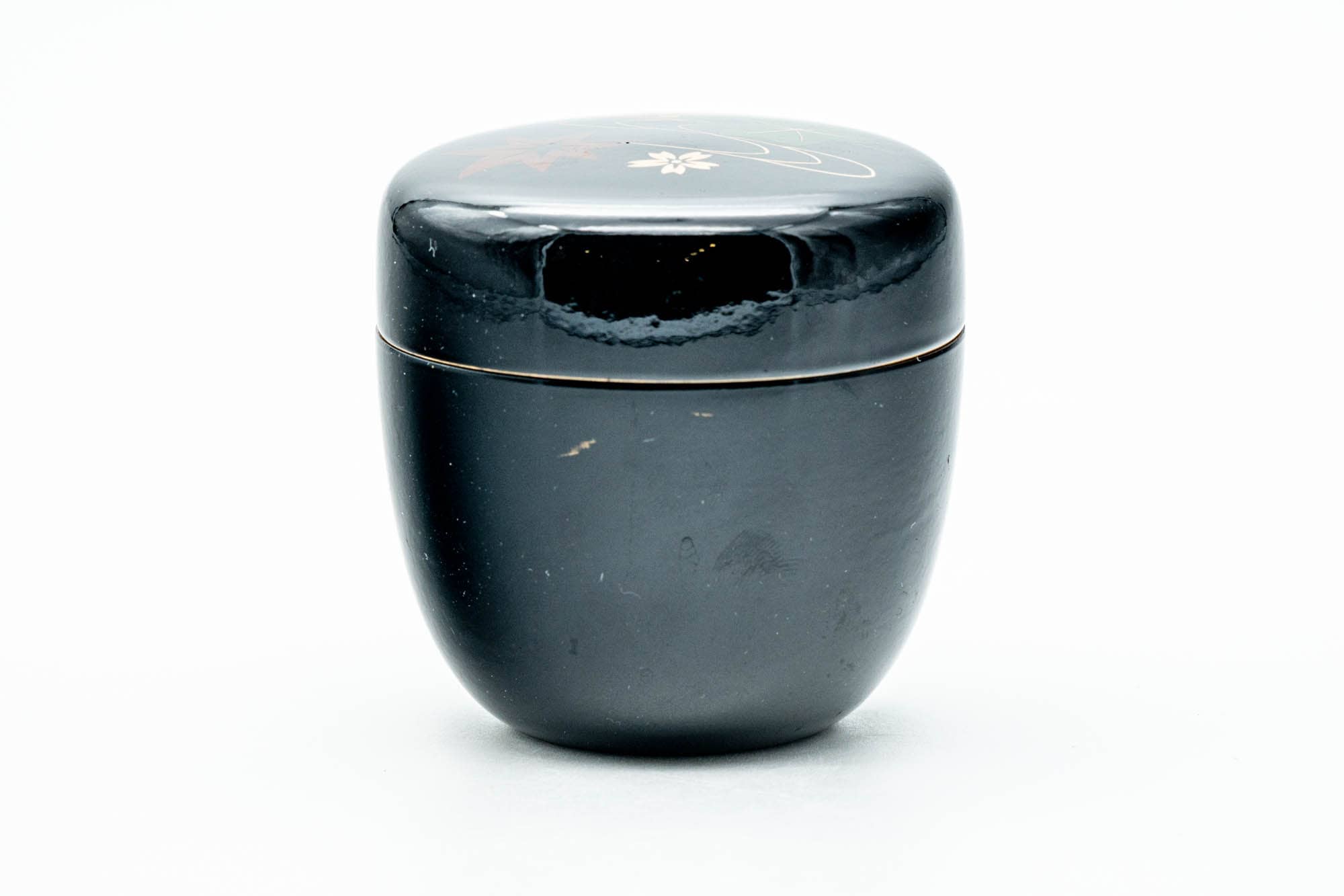 Japanese Natsume - Momiji Sakura Black Lacquer Matcha Tea Caddy - 110ml