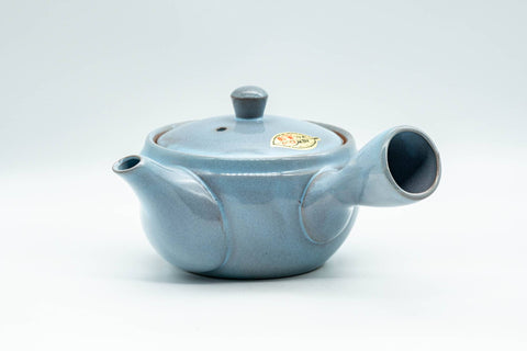 Japanese Tea Set - Floral Sky Blue Kyusu Teapot with 5 Yunomi Teacups
