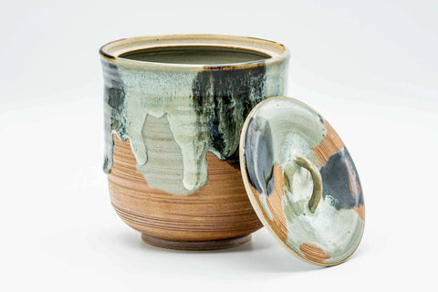 Japanese Mizusashi - Green Hare's Fur Drip-Glazed Fresh Water Container - 1200ml