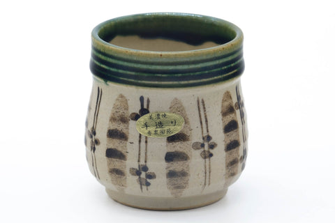 Tezumi — Japanese Teacups - Pair of Floral Oribe-yaki Meoto Yunomi - 150ml — top-down view of the interior