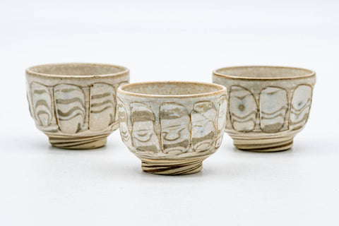 Japanese Teacups - Set of 3 Floral Marbled Guinomi - 35ml