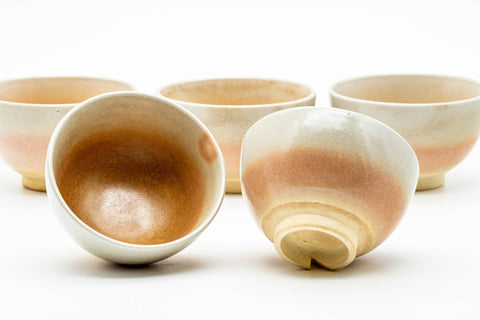Japanese Teacups - Set of 5 Beige Pink Hagi-yaki Yunomi - 85ml