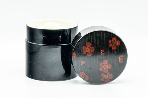 Japanese Chazutsu - Red Blossoms Black Plastic Tea Canister - 300ml - Tezumi