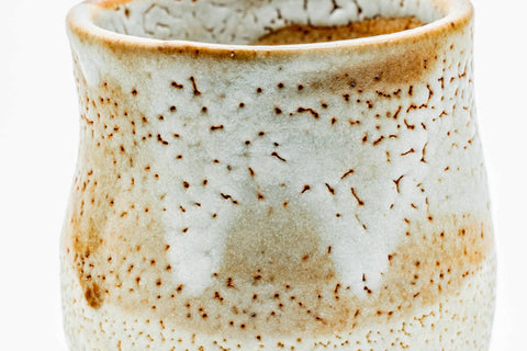 Close-up of the shino glaze, showing its pinholed texture and orange blush.