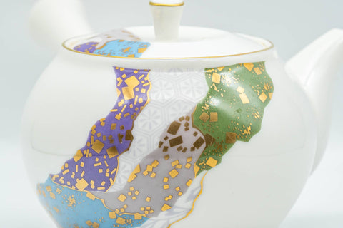 Japanese Kyusu - Wavy Decorated Porcelain Arita-yaki Debeso Teapot - 400ml