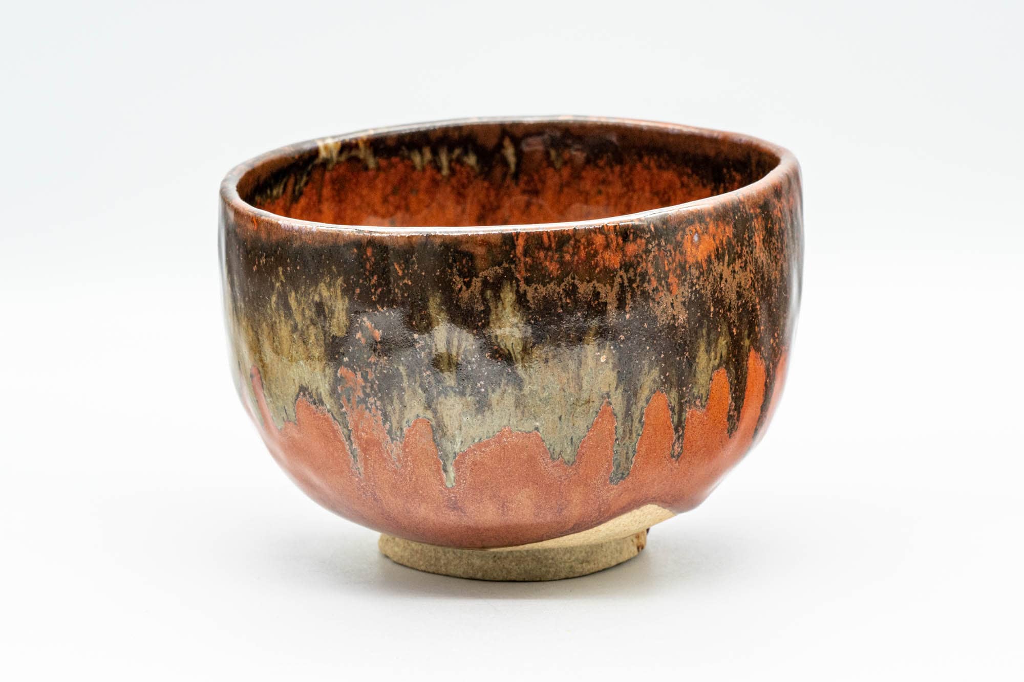 Japanese Matcha Bowl - 久 Red Yellow Drip-Glazed Chawan - 350ml