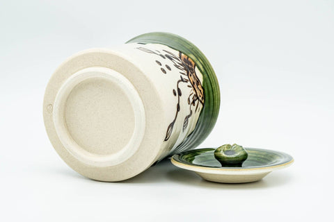 Japanese Mizusashi - Beige Green Drip-Glazed Oribe-yaki Fresh Water Container - 1000ml