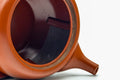 Japanese Kyusu - Classic Red Shudei Tokoname-yaki Mesh Teapot - 200ml - interior view with the lid removed, showing the built-in ceramic mesh filter wall