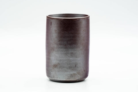 Back/side view of the cup showing the plain lustrous gunmetal glaze.