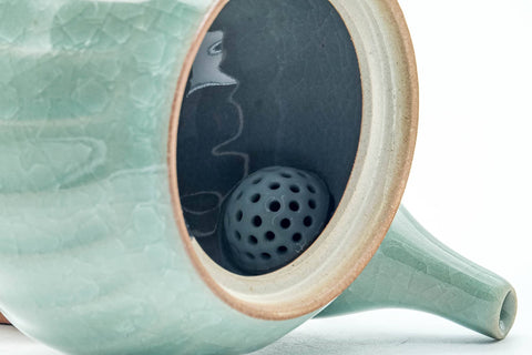 Japanese Tea Set - Green Celadon Glazed Kyusu Teapot with 5 Yunomi Teacups