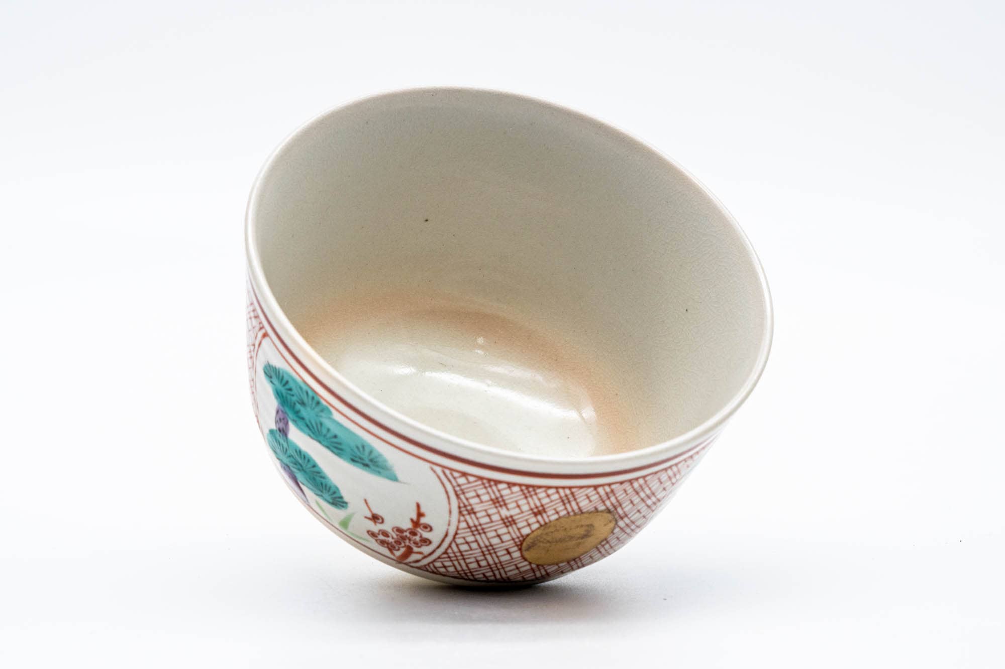 Japanese Matcha Bowl - Geometric Pine Trees Shibukusa-yaki Chawan - 400ml