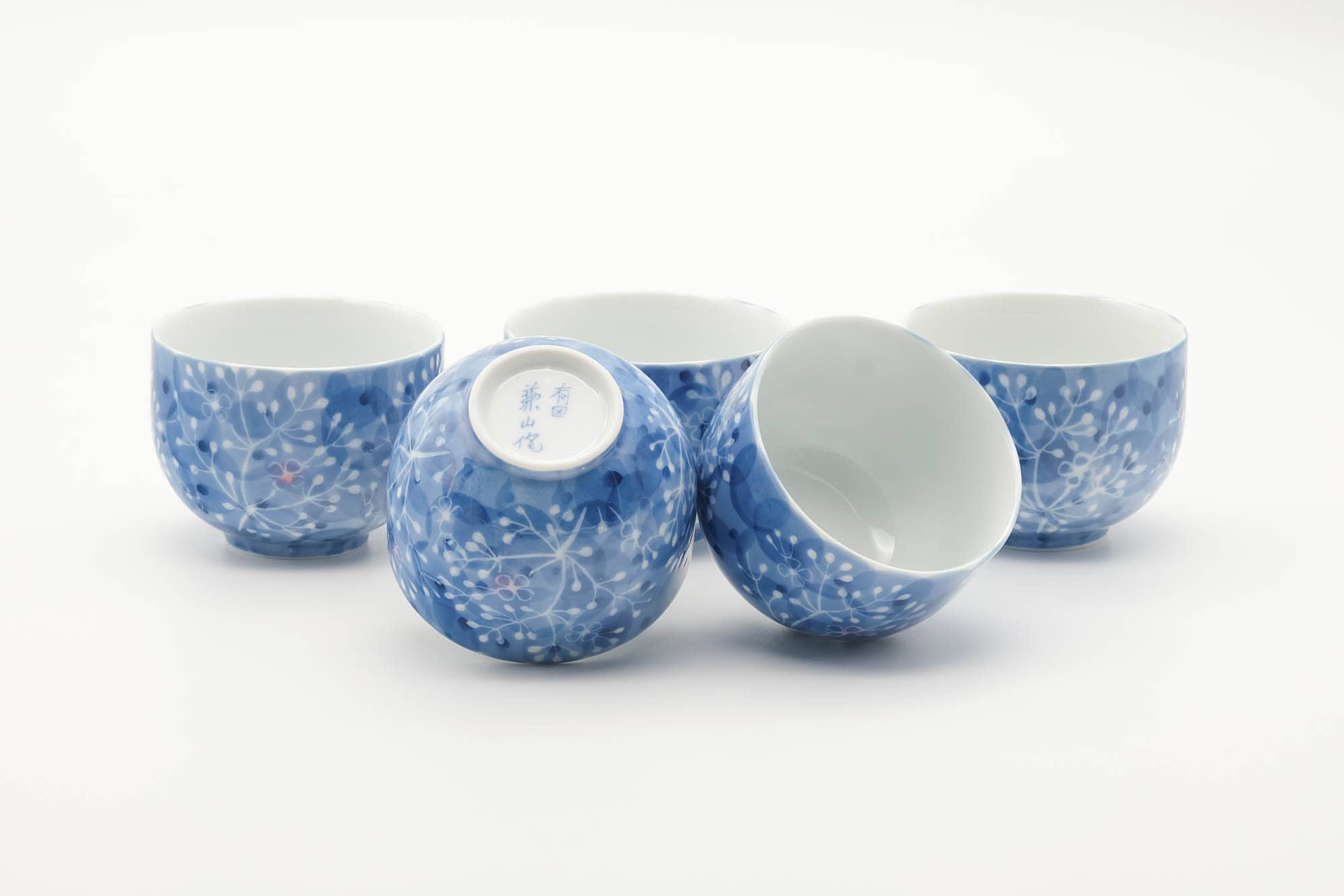 Japanese Tea Set - Blue Floral Arita-yaki Kyusu Teapot with 5 Yunomi Teacups