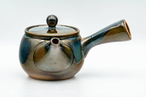 Japanese Kyusu - Blue Brown Glazed Mesh Filter Side-handled Teapot - 300ml - Tezumi