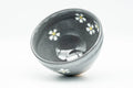 Japanese Matcha Bowl - Small Floral Grey Celadon-Glazed Tenmoku-gata Chawan 200ml - top-down view into the interior showing the floral detail